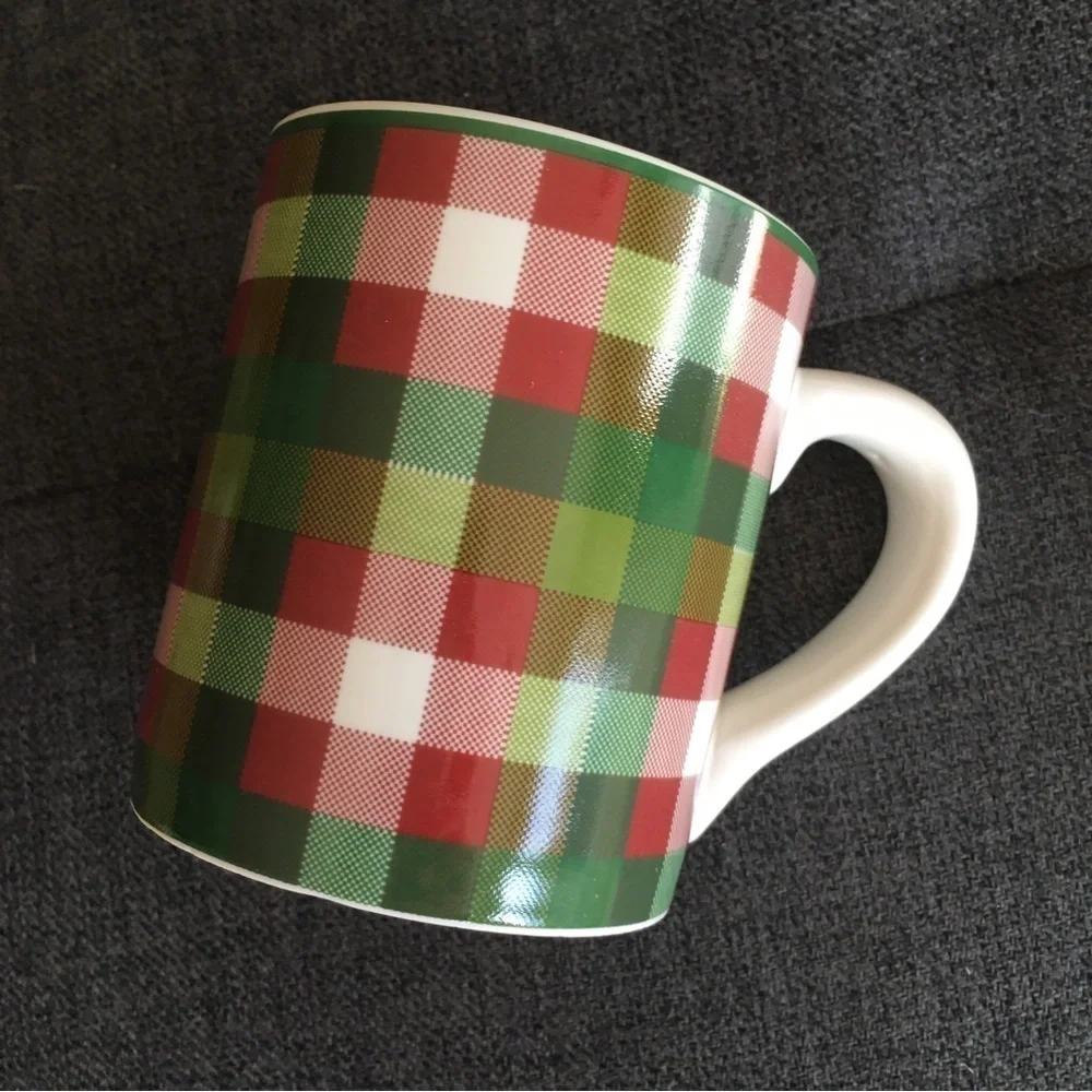Colorful Plaid Coffee Mug, Red, Green, Cream, 12 oz